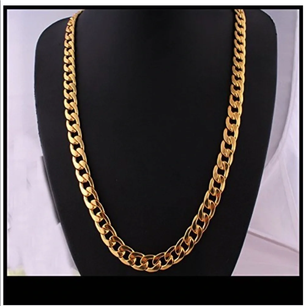 18K Gold Plated Men Chain Necklace Figaro 10mm